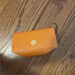 Tory Burch Orange Saffiano Leather Fold-Over Pouch with Gold Logo